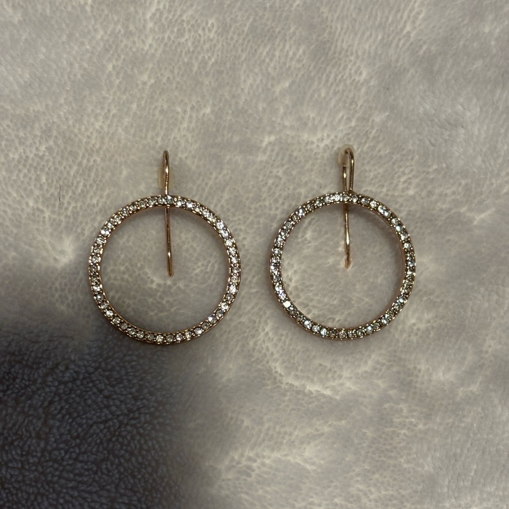 Rose Gold Crystal Circle Drop Earrings - Elegant Women Jewelry